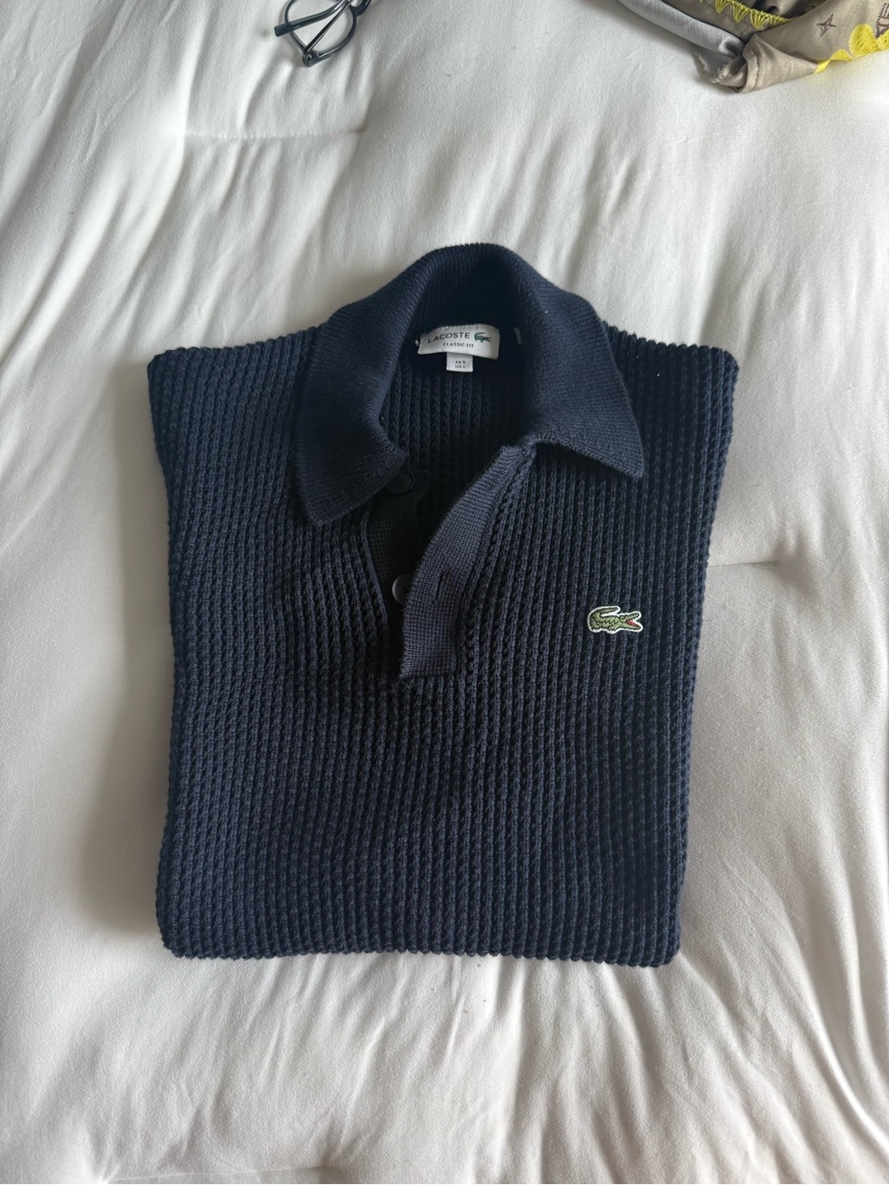 Lacoste Men’s Navy Textured Knit Polo with Crocodile Logo